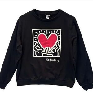 Keith Haring Sweatshirt Black Dancing Heart Graphic Pullover Fleece XXL NWT